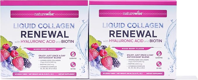 NatureWise Liquid Collagen for Women & 4000mg, Collagen 1 & 3 - 10 Tubes