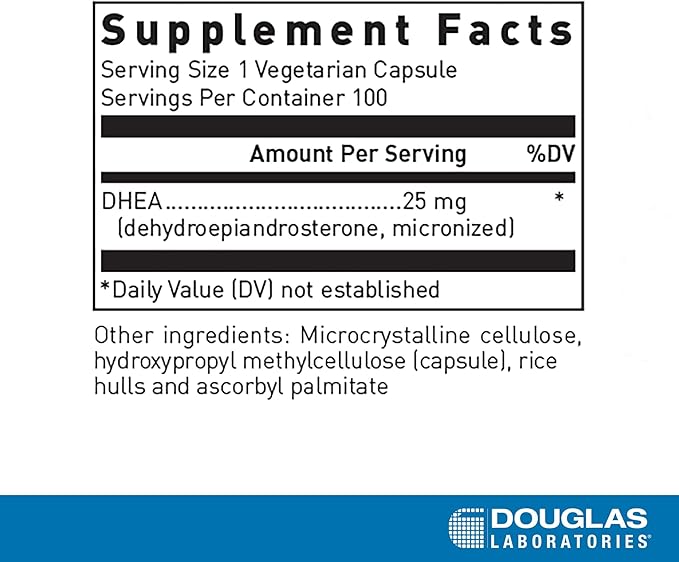 Douglas Laboratories DHEA 25 mg Capsules - Micronized - Supports Hormone Balance, Immunity, Brain, Bone Health & Metabolism* - Non-GMO - 100 Vegetarian Capsules