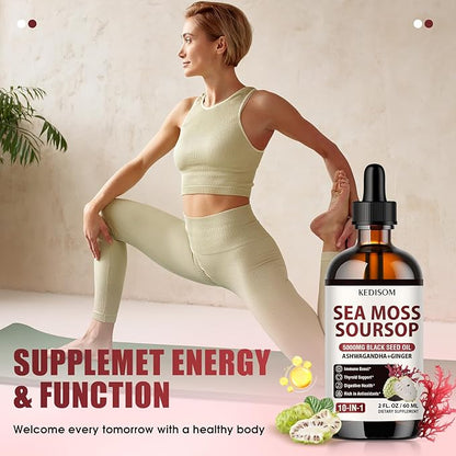 Irish Sea Moss Soursop Drops 2 Fl Oz - Sea Moss Black Seed Oil Multivitamin Liquid with Ashwagandha, Burdock Root, Bladderwrack, Soursop Seamoss Supplement for Gut, Immunity, Thyroid Support