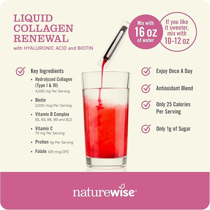 NatureWise Liquid Collagen for Women & 4000mg, Collagen 1 & 3 - 10 Tubes