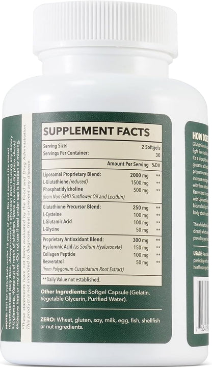 Liposomal Glutathione 2000 MG, 10x Better 120 Count