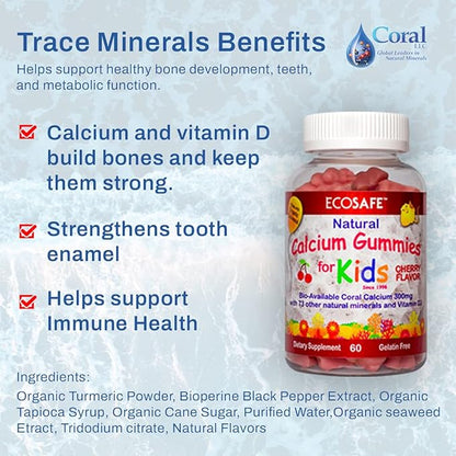 Coral Calcium Vitamin D3 Kids Gummy, 300 mg 800 IU D3-60 Gummies (2 Pack)
