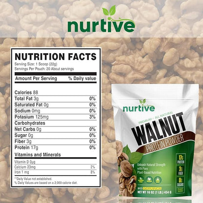 Walnut Protein Powder Omega-3 & 20 Servings (16 oz 454 g)