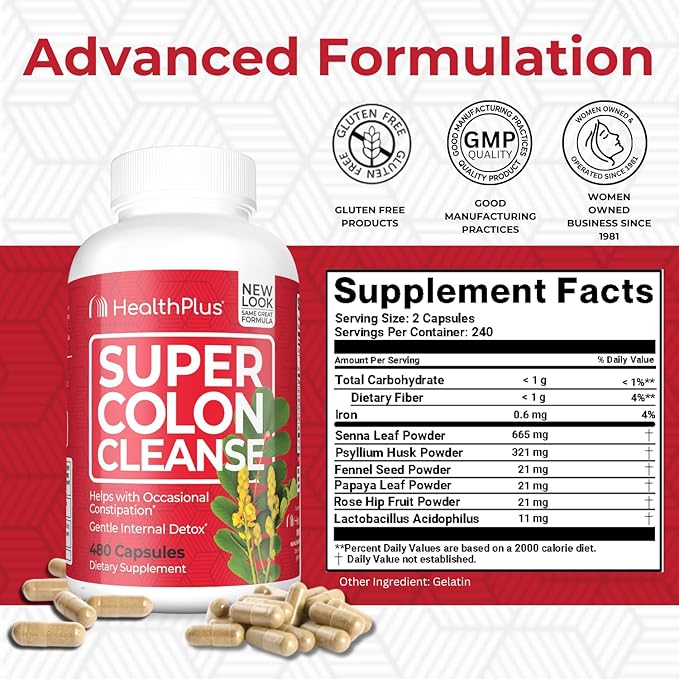 Health Plus Super Colon Cleanse: 10-Day 12 Cleanses, 480 Capsules