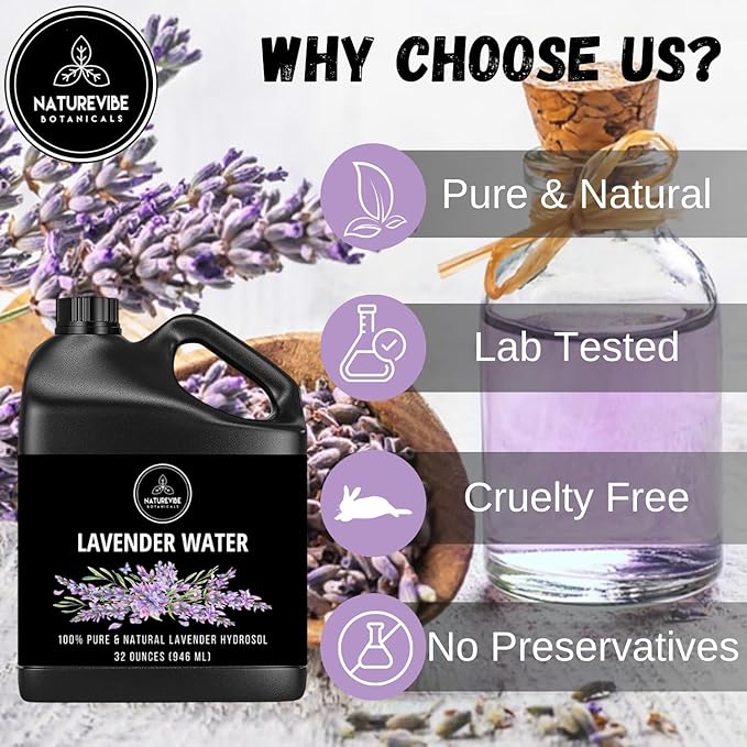 Naturevibe Botanicals Lavender Water 32 Ounces 100% Pure