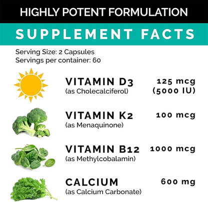 PrimeMD 4-in-1 Calcium Supplement for Women 600mg with D3 K2 K2 5000IU 5000IU Supplement (240 Count)