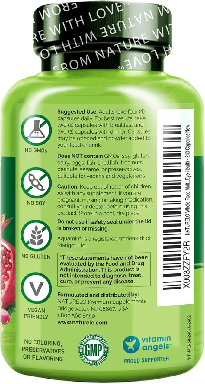 NATURELO Whole Food Multivitamin for Men 50+ 240 Capsules