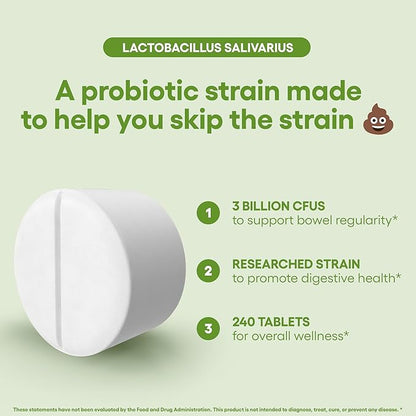 Lactobacillus Salivarius Probiotic Supplement 240 Tablets 3 Billion CFU Probiotics for Men & Women Supports Dental, Digestive & Gut Health Made in The USA (240, Lactobacillus Salivarius)