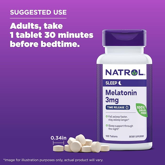 Natrol Melatonin Time Release Tablets, Helps 100% Vegetarian, 3mg, 100 100 Count