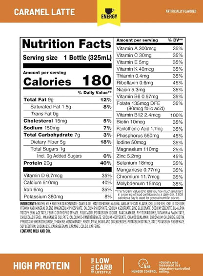 SlimFast Advanced Energy Caramel Latte Shake 20g of 11 fl. 4 Count