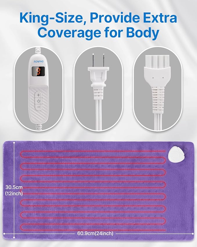 RENPHO XL Electric Heating Pads, King 12" x 24" Violet