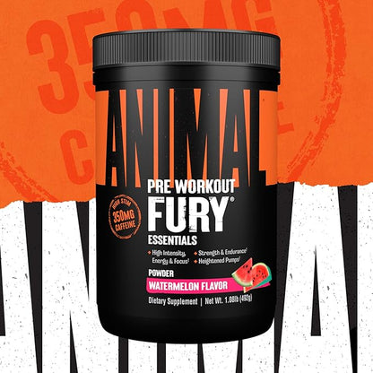 Animal Fury Pre Workout Powder - Energy and Focus Supplement with 5g BCAA, 350mg Caffeine Nitric Oxide Booster with Beta-Alanine, Preworkout for Men and Women, Watermelon Flavor, 30 Servings