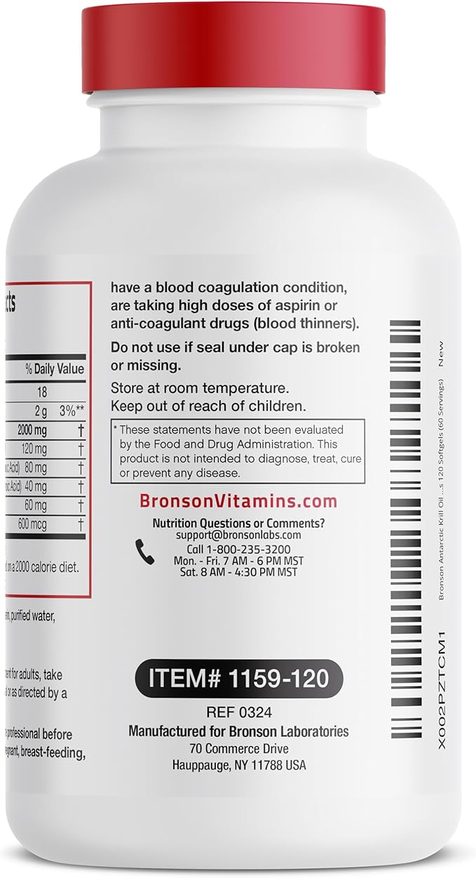 Bronson Antarctic Krill Oil 2000 mg Omega-3s EPA, 120 Softgels (60 Servings)