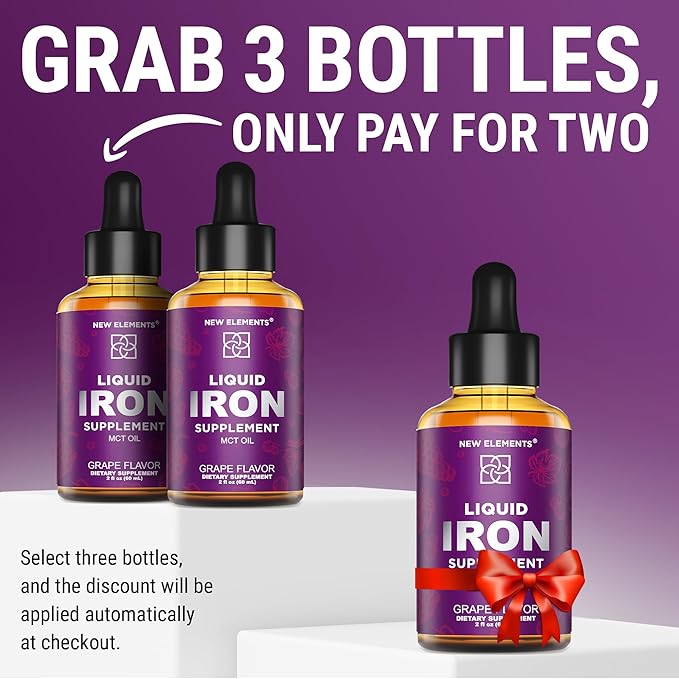 Iron Supplement for Women & Men Free Blood Builder, Iron Vitamin for Anemia | Liquid Iron Drops for Adults with MCT Oil, Natural Grape Flavor, Faster Absorption & Immune Support, 2 Fl Oz