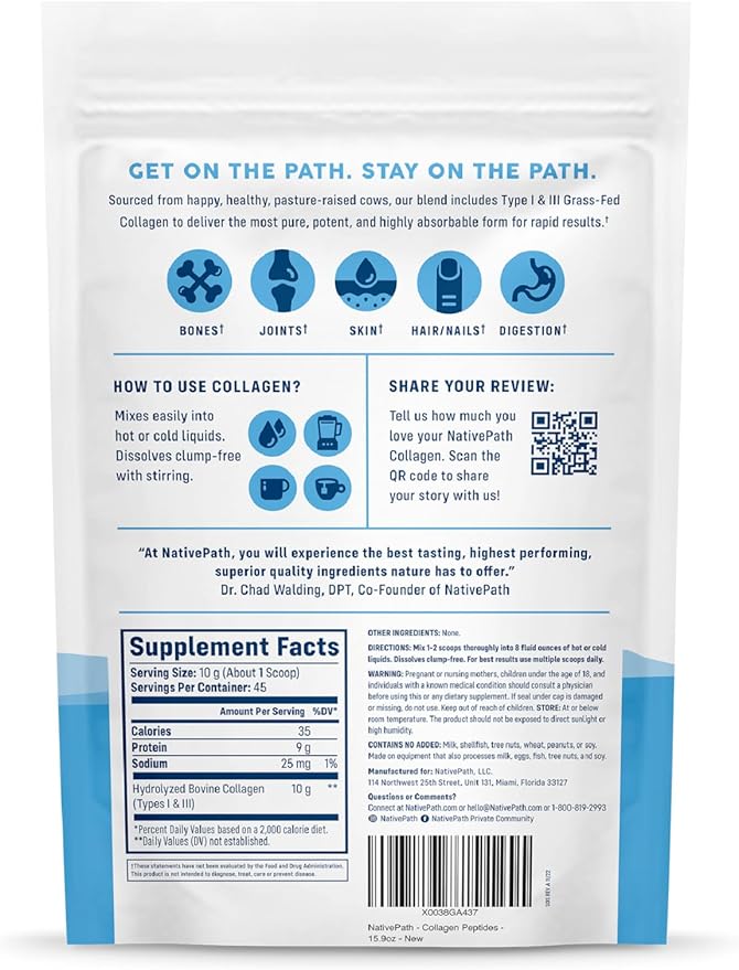 NativePath Collagen Peptides Protein 1 & 3 Collagen 15.9 oz (45 Servings)