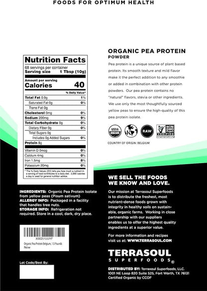 Terrasoul Superfoods Organic Pea Protein, 1.5 Lbs