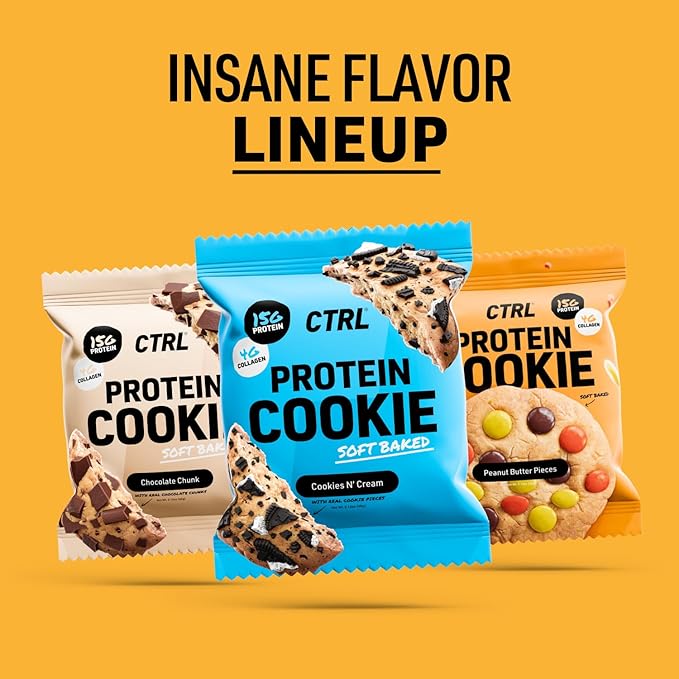 CTRL Peanut Butter Piece Protein Cookies - Soft Baked Cookies with Rich and Creamy Peanut Butter Pieces - Nutrition Packed Protein Treats with 15g of Protein, 4g Collagen & Fiber - Protein Snack for Active Lifestyles (12 Pack)