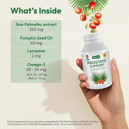 ANDREW LESSMAN Prostate Support Supplement for Men's Health, 30 Softgels, No Additives - Saw Palmetto for Men, Pumpkin Seed Oil, Lycopene & Omega-3 for Prostate Health, Urinary & Bladder Function