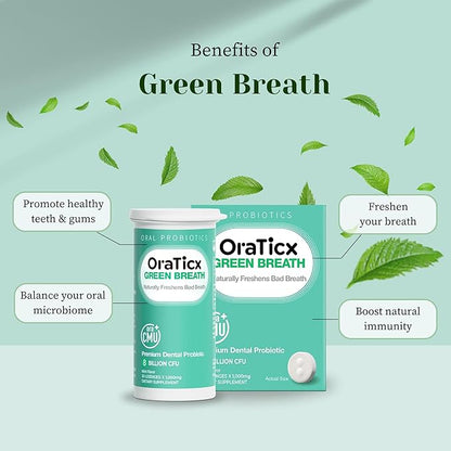 Oral Probiotics Green Breath, Freshen Bad Breath, Dental Probiotic Supplement for Oral Health, 8 Billion CFU, Mint Flavor 30 Lozenges 2-Pack