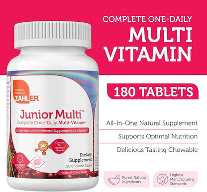 Zahler Kids Multivitamin Chewable Vitamin Tablet - Complete One Daily Kids Vitamins Supplement - Contains 20+ Minerals & Vitamins for Kids & Toddlers - Kosher Multivitamins Cherry Flavor (180)