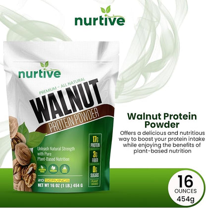 Walnut Protein Powder Omega-3 & 20 Servings (16 oz 454 g)