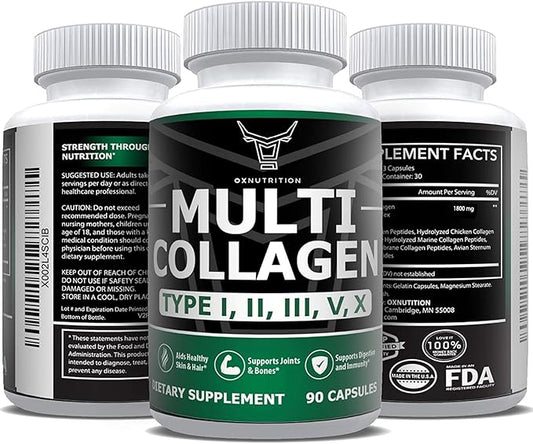 OX OXNUTRITION 90 Capsules Multi Collagen 3P Tested