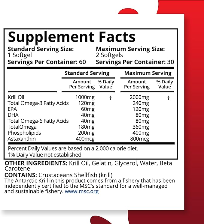 Purity Labs Antarctic Krill Oil 2000mg Omega-3 with 800mcg Supplements 3, Fatty 60 Softgels