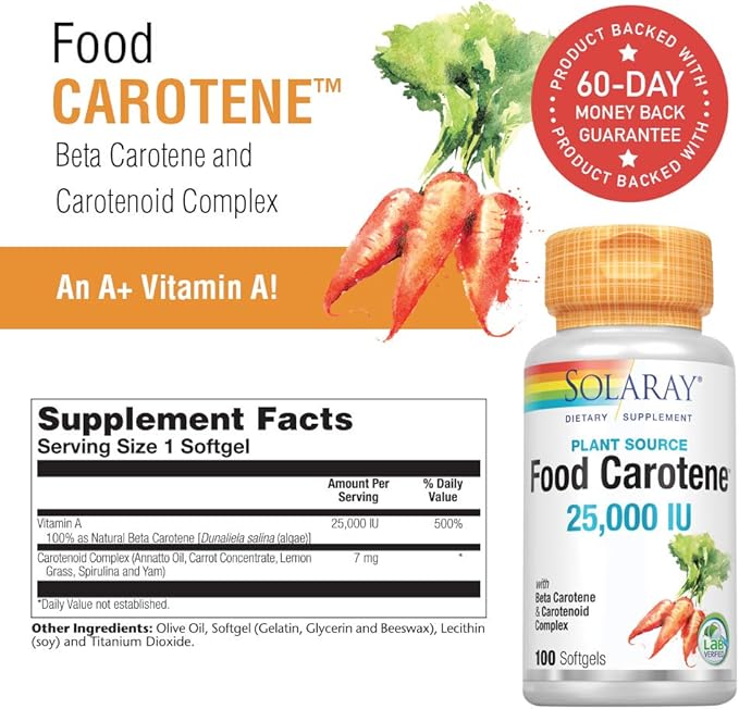 Solaray Food Carotene, Vitamin A as 25000IU Carotenoids (076280041217) (100 (100 CT)