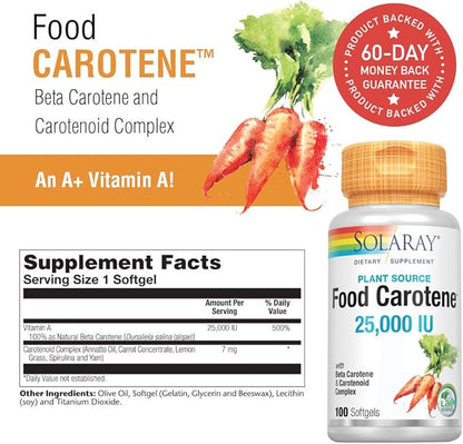 Solaray Food Carotene, Vitamin A as 25000IU Carotenoids (076280041217) (100 (100 CT)