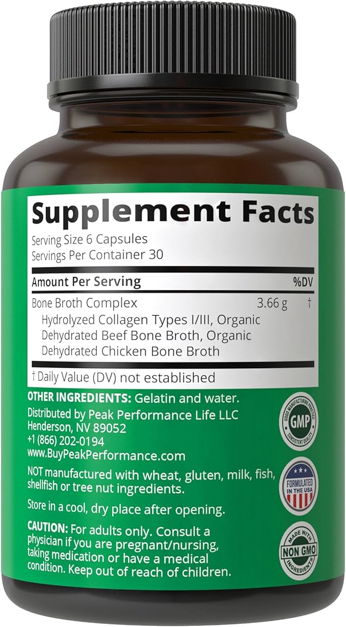 Bone Broth Collagen Capsules. 180 Pills 3 Collagen 1, 2, 2, and 3. Pure