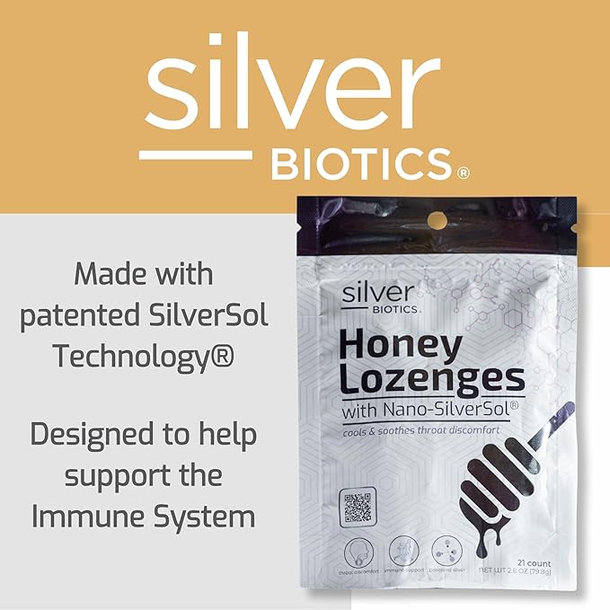 Silver Biotics Colloidal Silver Lozenges | 60 PPM Ag₄O₄ SilverSol | Immune Support + Throat Soothing Lozenges | Honey | 21 Count