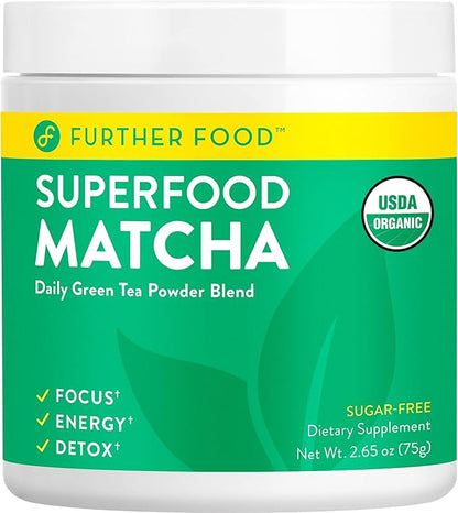 Further Food Premium Matcha Green Tea Powder USDA Organic Japanese Matcha Powder, Natural Energy + Focus + Boost Immune System, Antioxidant Plant-Based Detox Superfood (30 Servings)