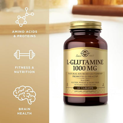 SOLGAR L-Glutamine 1000 mg 60 Tablets, 3 - 90 Total