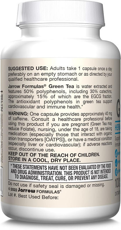 Jarrow Formulas Green Tea Herbal Antioxidant 500 mg, 100 Capsules, 100 Day