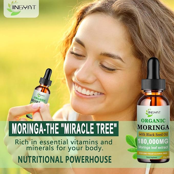 Organic Moringa Liquid Drops,Pure Moringa Oleifera Leaves Extract w/Black Seed Oil Supplement for Energy,Skin,Gut Health,Immune,Natural Antioxidant Superfood More Potency Than Moringa Powder(2 Fl Oz)