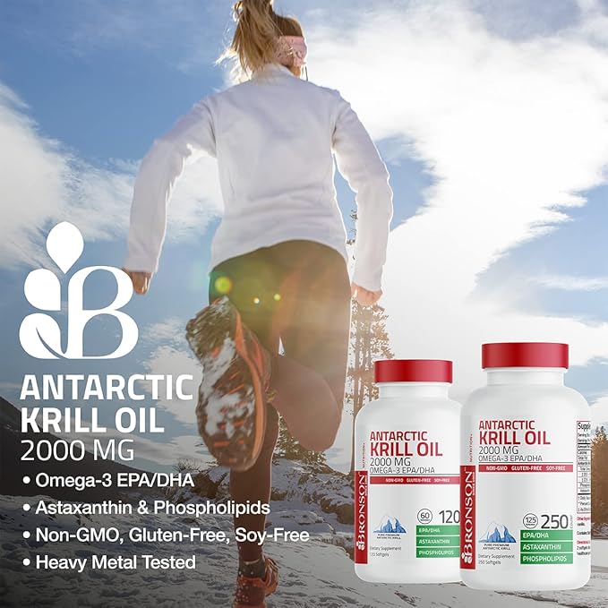 Bronson Antarctic Krill Oil 2000 mg Omega-3s EPA, 250 Softgels (125 Servings)