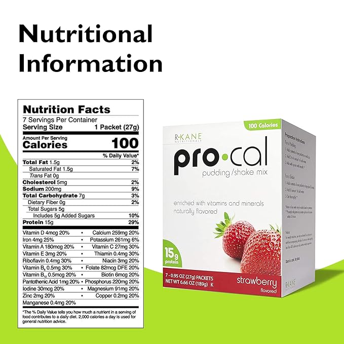 Pro-Cal Pudding/Shake Mix, Low Calorie Protein 15g Protein, 7 Packets