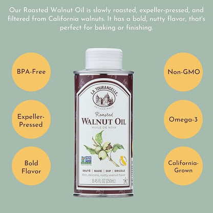 La Tourangelle, Roasted Walnut Oil, Plant-Based Source of Omega-3 Fatty Acid, Cooking, Baking, & Beauty, 16.9 Fl Oz