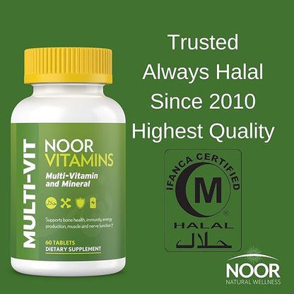 Noor Vitamins Halal Vitamins, Daily Multivitamin, 30 Vitamins B12, C, (2 Month