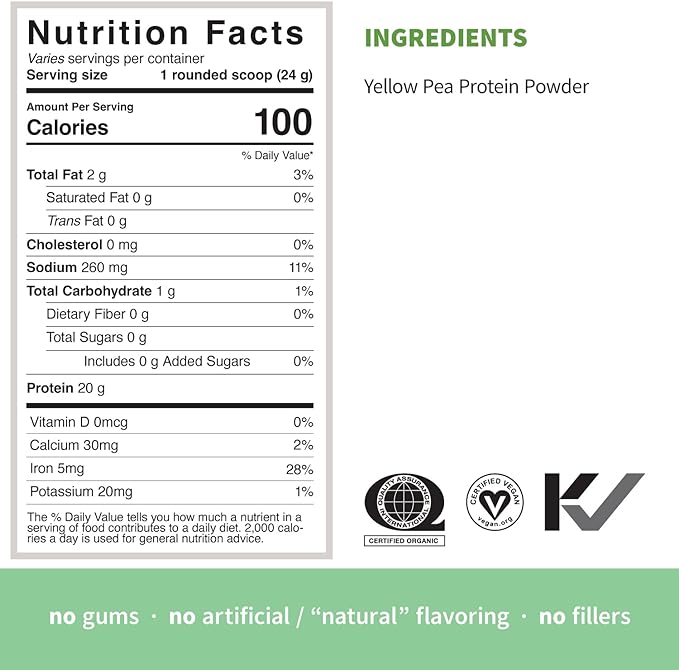 Sprout Living Organic Pea Protein Powder, 20 Grams (1 Pound)