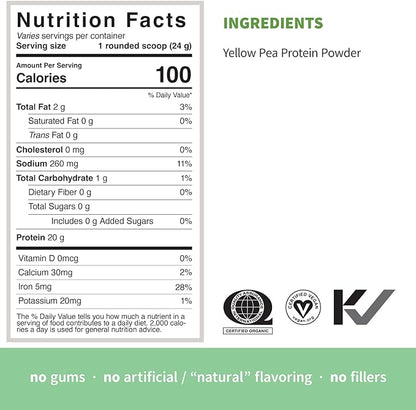 Sprout Living Organic Pea Protein Powder, 20 Grams (1 Pound)