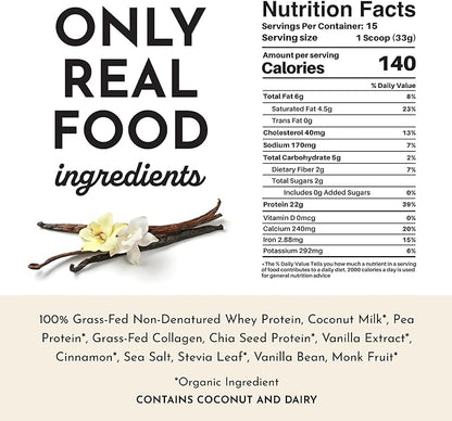 JUST INGREDIENTS Vanilla Protein Powder | 15 Servings | 100% Grass-Fed Whey | Non-GMO, Gluten-Free, No Artificial Flavors
