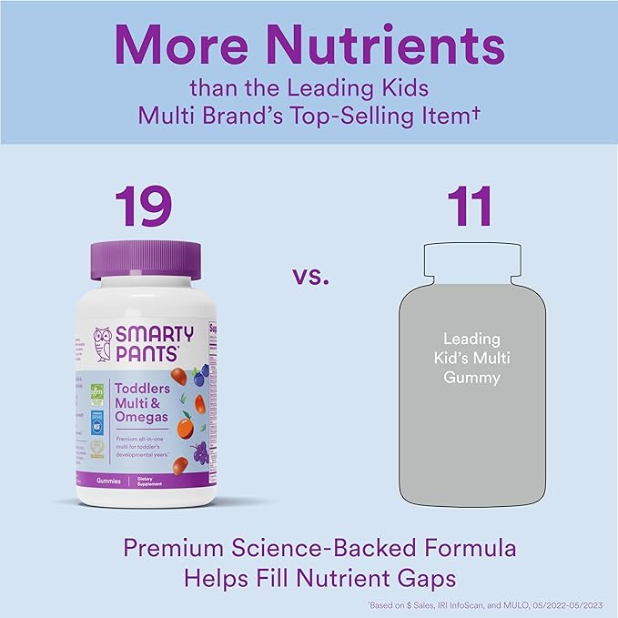 SmartyPants Toddler Multivitamin Gummies: Omega3 Fish D3, C, B12, B6, B6, Vitamin 70 Count (23Day Supply)
