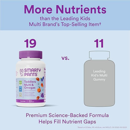 SmartyPants Toddler Multivitamin Gummies: Omega3 Fish D3, C, B12, B6, B6, Vitamin 70 Count (23Day Supply)
