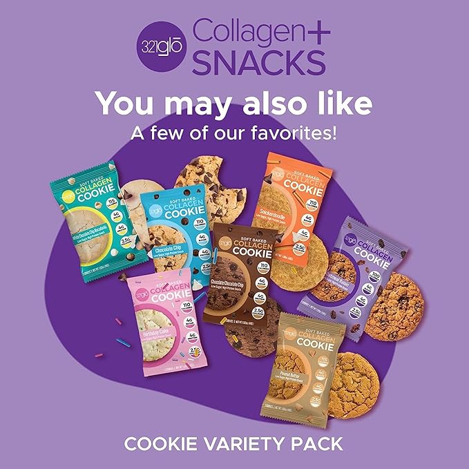 321glo Collagen Protein Cookies, Soft-Baked Cookies, Low Carb and Keto Friendly Treats for Women, Men, and Kids, 12-PACK (Oatmeal Raisin)