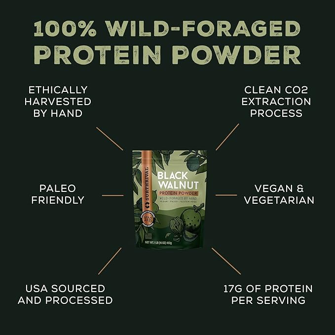 Surthrival: Black Walnut Protein Powder, Wild-Foraged, 17g Protein, 1lb