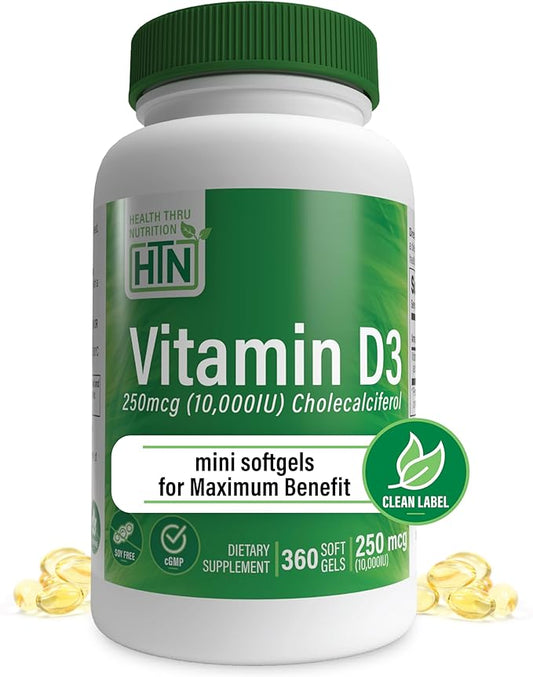 Health Thru Nutrition Vitamin D3 10,000iu 360 Mini 250mcg Cholecalciferol 3rd Party