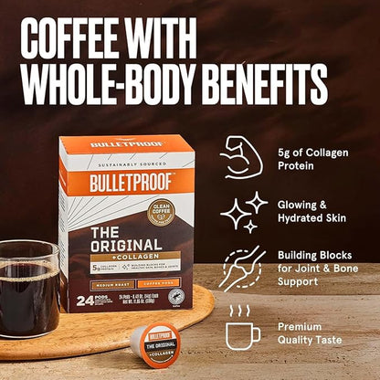 Bulletproof The Original + Collagen Single-Serve Coffee Pods, 24 Count, 100% Arabica Coffee Sourced from Central and South America with Collagen
