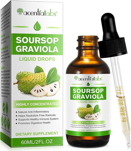 Soursop Graviola Liquid Drop, Nature Soursop Extract Liquid for Cell Support & Regeneration, Immunity, Liver & Antioxidant, Easy to Absorption, 2 Fl Oz