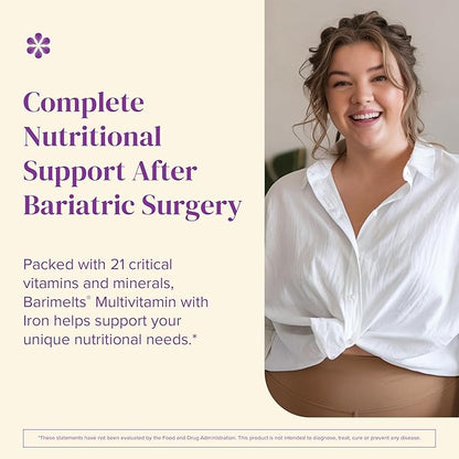 BariMelts Bariatric Multivitamin with Iron - 60 Fast-Dissolving Tablets (1-Month Supply) - Sugar-Free Bariatric Vitamins for Women, Natural Blueberry Flavor